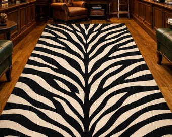 Zebra Print Runner Rug – Black and White Animal Pattern Hallway Rug, Modern Entryway Carpet, Bold Statement Floor Runner