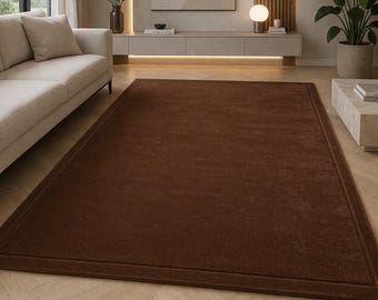 Hand-Tufted Plush Brown Area Rug, Cozy Modern Floor Carpet, Soft Living Room Decor