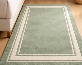 Sage Green Area Rug | Modern Minimalist Bedroom Carpet | Soft Plush Floor Mat | Scandinavian Style Home Decor | Neutral Living Room Rug