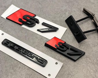 Set of 3 Gloss Black S7 Rear Emblem, S7 Grille Emblem and Quattro Rear Emblem for Audi S7 2016-2023, High-Quality Custom Car Badge Kit