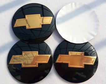 Set of 4 Black Chevy Wheel Center Stickers 56mm Vinyl Emblem Decals Hub Cap Logo Replacement for Silverado Tahoe Suburban