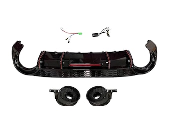 Custom Waben-Heckdiffusor im RS3 Look für Audi A3 S3 8Y Schrägheck 2020+ mit LED Licht- und Endrohren Sportliches Aero Styling Upgrade