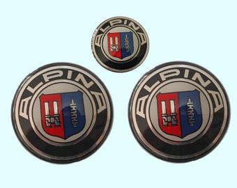 Set of 3 Alpina 82mm Front Emblem, 82mm Rear Emblem & 45mm Steering Wheel Emblem – Premium Car Badges, Alpina Logo, OEM Replacement Badges