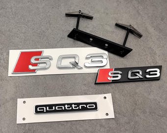 Set of 3 Chrome SQ3 Rear Emblem, SQ3 Grille Emblem, Quattro Rear Emblem for Audi SQ3, Q3 2013-2023 Custom Emblems for Audi Vehicles