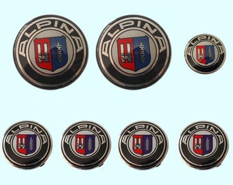 Alpina 82 mm Front Emblem 82 mm Hinten Emblem 45 mm Lenkrad Emblem & 4 x 56 mm Radkappen, 7Stk