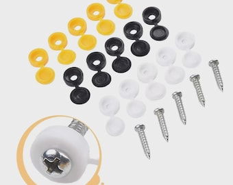 12Stk Kennzeichenhalter Befestigungsset Schrauben Kappen Klappdeckel Schwarz Gelb Weiß Universal-Kfz-Nummernschild-Befestigungs-Set EU UK
