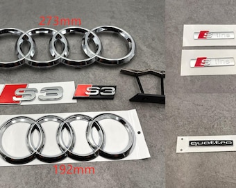 Chrome Audi Rings Emblem Set 7pcs S3 Badge Grille Rear Logo S Line Side Emblems Quattro Car Styling Replacement Kit Upgrade