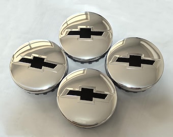 4er Set Chrom Aluminium Chevy Nabenkappen 83 mm mit schwarzem Grid Logo Om 22837060 für Silverado Tahoe Suburban Avalanche