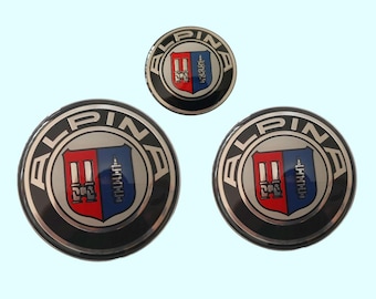 3er Set Alpina 82 mm vorderes Emblem, 74 mm hinteres Emblem 45 mm Lenkrademblem - Premium-Autoabzeichen für Alpina-Logo, Originalersatz