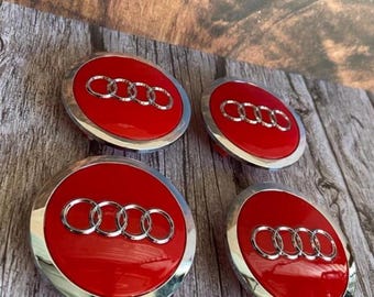 Set of 4 Red 69mm Wheel Center Caps for AUDI 4B0601170A - Premium Quality Replacement Hub Caps, Perfect Fit for Audi A3, A4, A6, Q5
