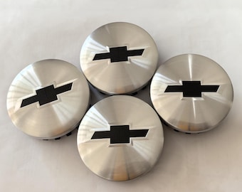 4er Set Chevy Aluminium Radnabenkappen gebürstet 83mm mit Black Grid Logo,OEM 22837060 für Silverado Tahoe Suburban Avalanche