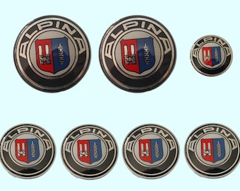 Alpina 82 mm Front Emblem, 82 mm Hinten Emblem, 45 mm Lenkrad Emblem 4 x 68 mm Kappen für 3er, 5er, X3, X5, Z4 (1997-2023) 7Stk