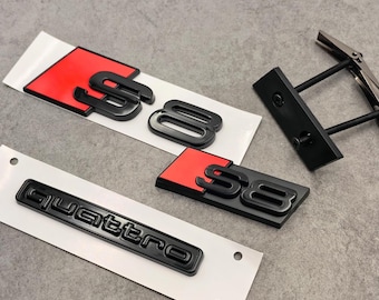 3er Set glänzend schwarzes S8 Heck Emblem, S8 Grille Emblem und Quattro Heck Emblem für Audi S8 2019-2023, Custom Premium Car Badge Kit