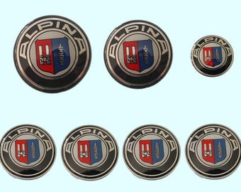 Set von 3 Alpina 82 mm Front Emblem, 82 mm Hinten Emblem & 45 mm Lenkrad Emblem - Embleme für 3er, 5er, X3, X5 (1997-2023)