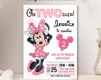 Editable Minie Mouse Oh TWOdles Birthday Invitation Digital 2nd Birthday Invite Oh Twodles Invitation Mini Invite Cute Mouse Second Birthday