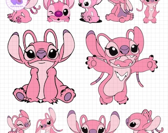 Angel Png Bundle, Pink Alien Paar svg, Engel Cartoon, Stich paar png, Digital Download, Angel Stich Liebe svg, Pink Alien svg