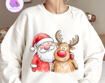 Retro Santa Png, Vintage Christmas Png, Santa and Reindeer Png, Xmas Gift, Digital Download, Christmas Shirt PNG, Holiday Gift
