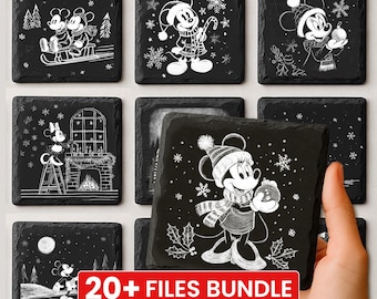File per incisione su ardesia natalizia di Topolino, Illusion Laser PNG, Laser Burn, Topolino e i suoi amici, Incisione laser, Sottobicchieri in ardesia PNG, Glowforge