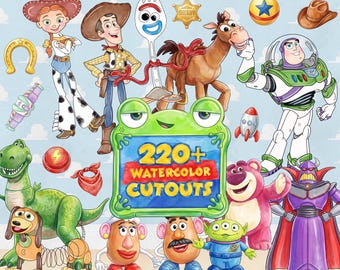 Toy Story Hand painted Watercolor Clipart Bundle, Watercolor Woody Buzz birthday,  Toy Story PNG Bundle, Birthday Decor Digital Download