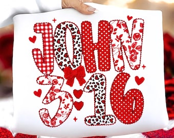 John 3:16 Latch Hook Yarn Crochet Png, valentine's Heart Png, Preppy Heart Shirt, Coquette Valentines Day, Faux Yarn Latch Hook Love Png