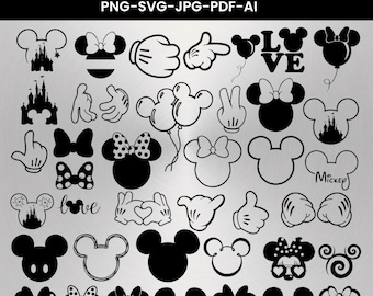 Pacote de arquivos SVG do Mickey Mouse com cabeça em camadas (SVG, PNG, PDF), arquivos SVG para caneca/copo compatíveis com Cricut, arquivos SVG para Cricut e Silhouette, PNG de férias em família