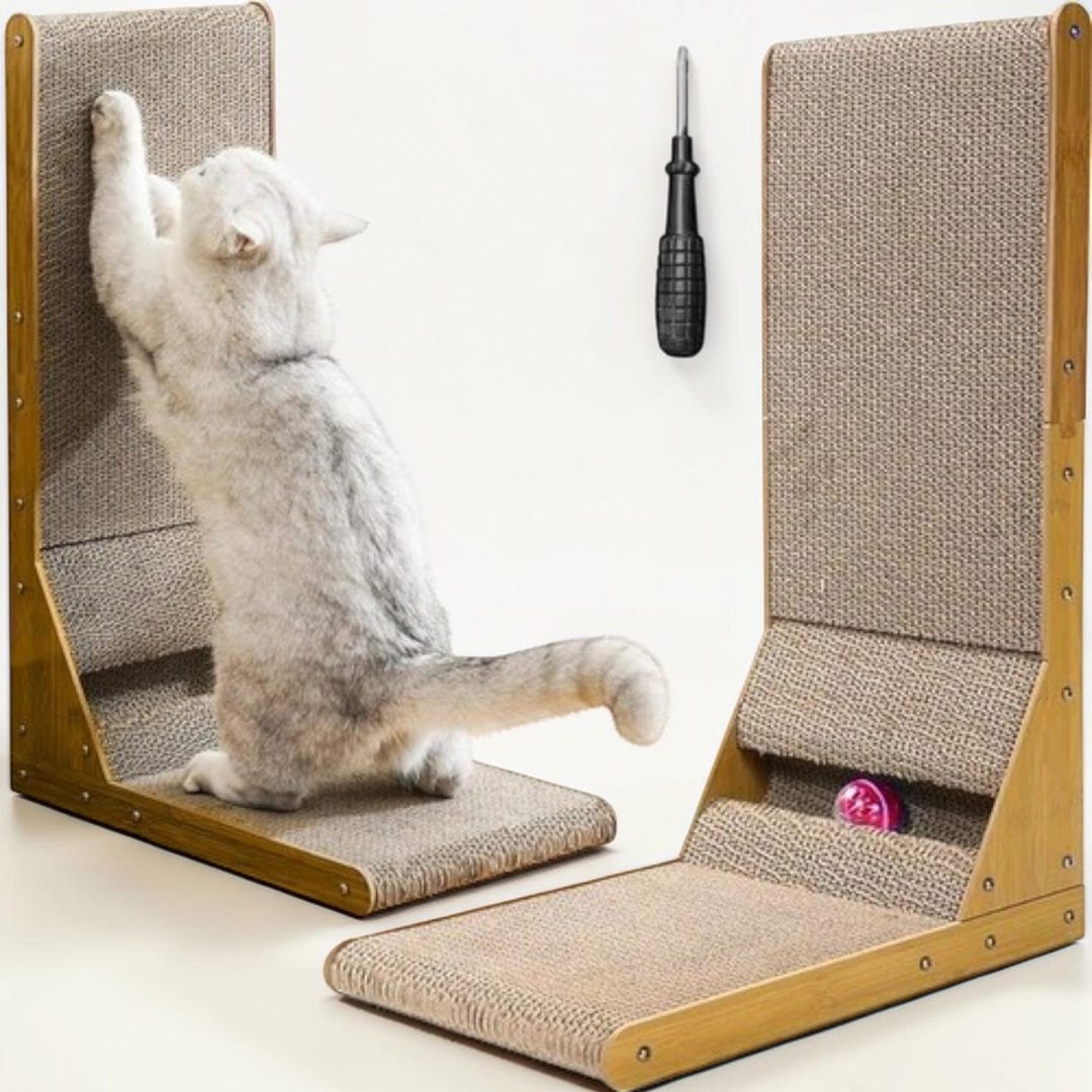 Cat Scratch Ramp Adjustable Cat Scratcher Ramp 2 in 1 With Ball Track 60 Cm | Cardboard Cat ...