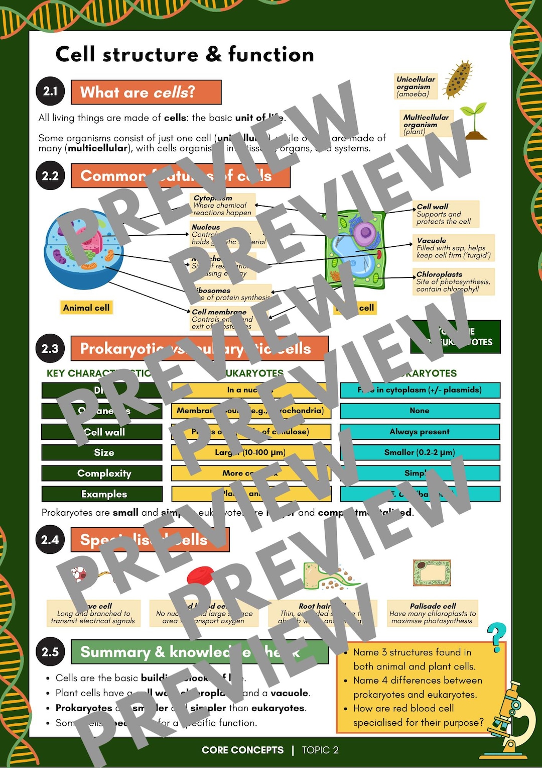 Biology Revision | Cell Structure and Function | GCSE, Igcse, KS3, MYP ...