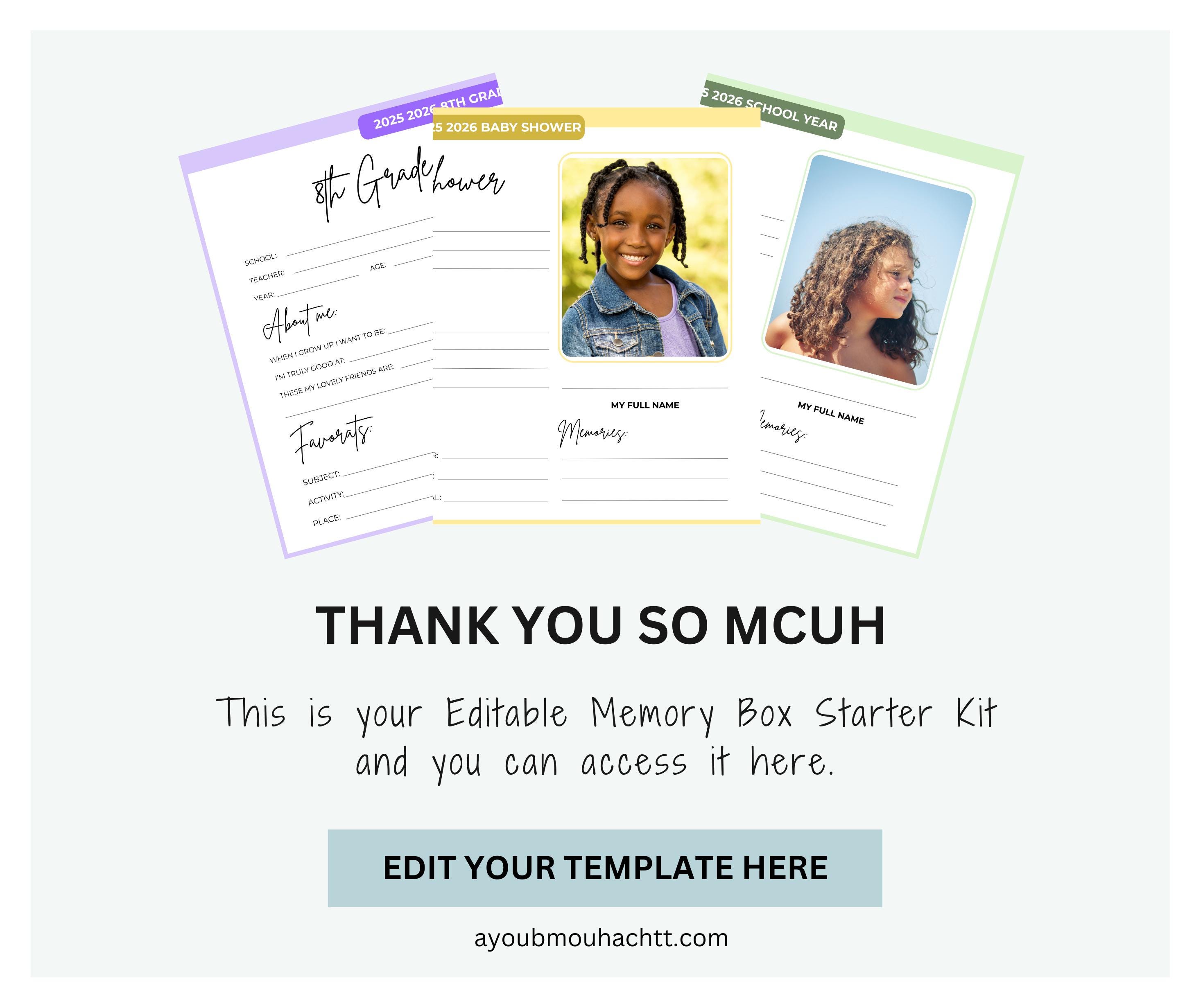 Editable Memory Box Starter Kit | School Keepsake Tabs (digital ...