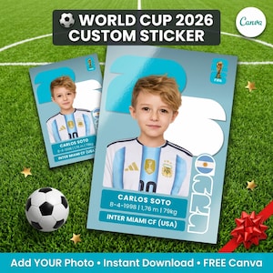 World Cup 2026 Custom Sticker Canva + Video Tutorial | Style Soccer Card | Personalized Photo Football Gift | Digital Download PNG Print