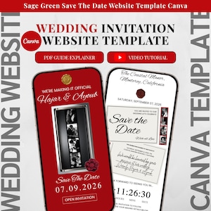Photo Booth Save The Date Website Template Canva | Animated Wedding Invitation | Ivory White Photobooth | Guide File + Video Tutorial