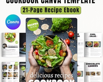 Szablon Canva dla książki kucharskiej PLR | 21-stronicowy e-book z przepisami | Szablon bloga kulinarnego | Edycja marki | Natychmiastowe pobranie produktu cyfrowego