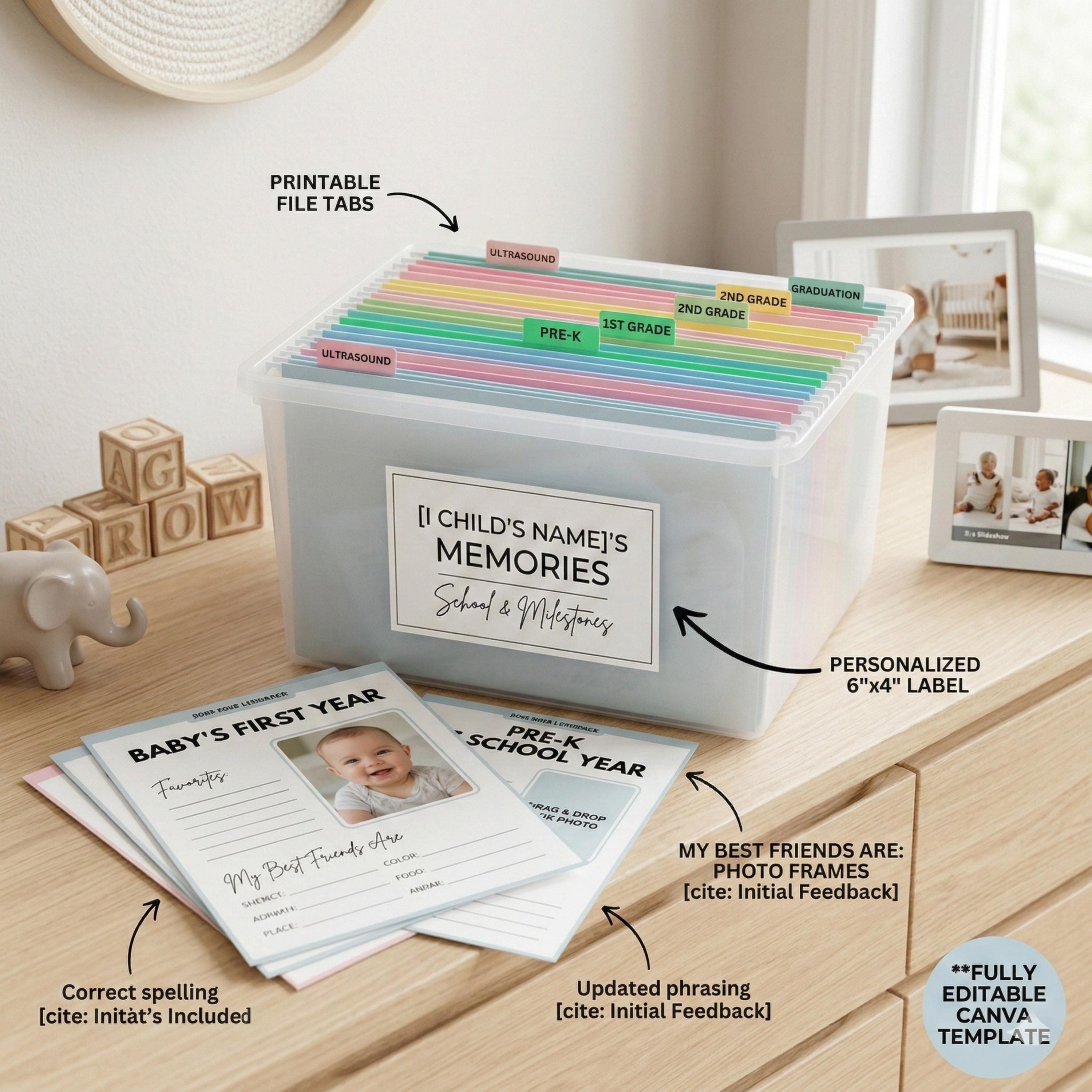 Editable Memory Box Starter Kit | School Keepsake Tabs (digital ...