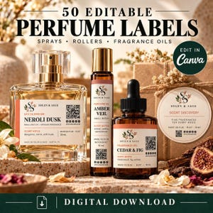 Perfume Labels 50 Editable Templates for Canva | Roller Bottle & Fragrance Oil