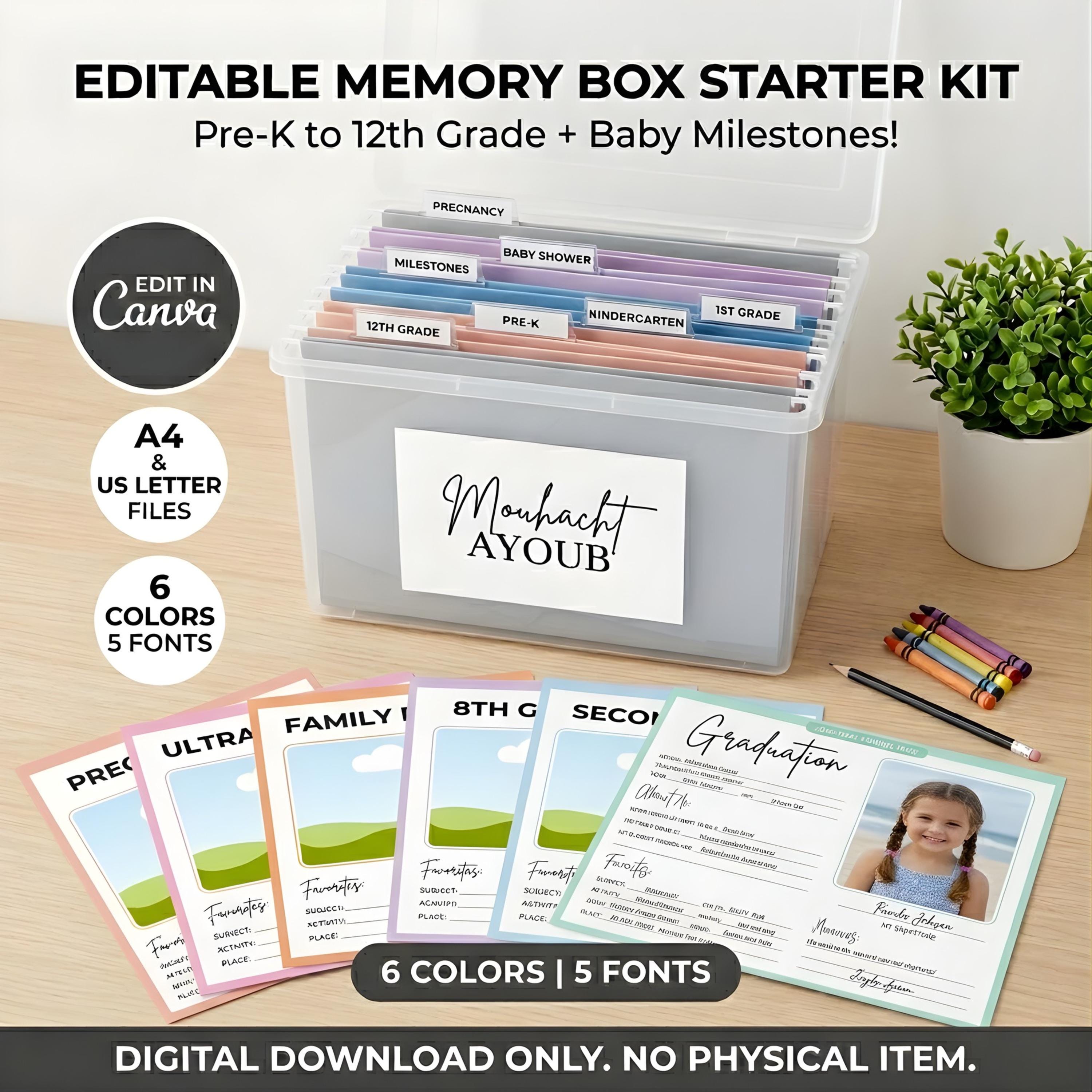 Editable Memory Box Starter Kit | School Keepsake Tabs (digital ...