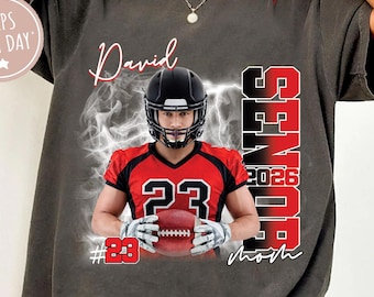 Custom 2026 Senior Football Mom Shirt, Personalised Football Player Photos Shirt, Football Mama Shirt with Name&Jersey Number, Senior Night