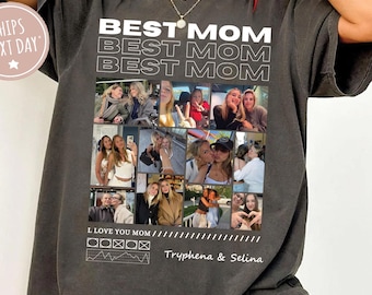 Camiseta personalizada con foto y nombre para la mejor mamá, camiseta personalizada para mamá, camiseta con foto personalizada para mamá, camiseta del Día de la Madre, la mejor mamá del mundo, vibras de mamá