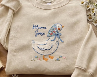 Bestickte Mama Goose Sweatshirts, lustiges Baby Ankündigung Geschenk, passendes Schwangerschaft Reveal Outfit