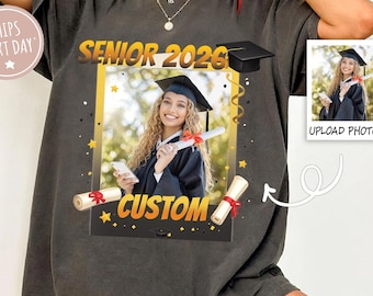 Custom Photo Senior 2026, Custom Name Shirt, Class Of 2026 Graduation T-Shirt, Personalized Senior Shirt, Back Bow Design, High School Shirt