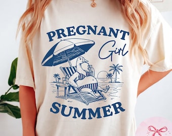 Comfort Colors Pregnant Girl Summer Goose Shirt, Cute Pregnancy Gift, Summer Party Wear, Unisex Graphic T-Shirt, Funny Announcement Tee