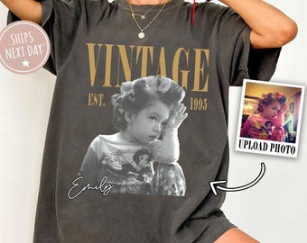 Personalised Vintage Name And Year Shirt, Custom Picture Birthday Shirt, 30th Birthday Gift, 40th Birthday Gift, Retro 30th Birthday Shirt