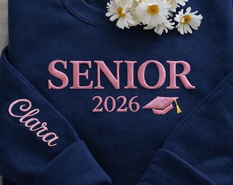 Gesticktes personalisiertes Senior-Sweatshirt, Kokette Senior-Team-Shirt, Senior-Nacht, Senior-Sonnenaufgang, Klasse von 2026, Senior-Beifallgeschenk
