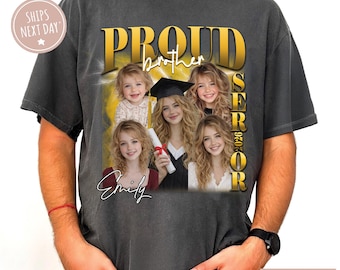Camiseta "Orgulloso hermano del graduado de 2026" con foto personalizada, camisetas de graduación a juego para toda la familia, regalo para la fiesta de graduación, camisetas de la promoción de 2026.