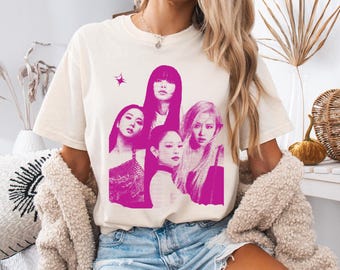 Comfort Colors Kpop Blakpink Graphic Tee, Lisa Jisoo Rose Jennie Shirt, Retro Kpop Merch, Gift for Blinks, Aesthetic Streetwear