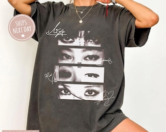 Comfort Colors Kpop Eyes Blakpink Shirt, Lisa Jisoo Rose Jennie Eyes Signatures Shirt, Retro Kpop Merch, Aesthetic Streetwear