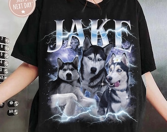 Custom Vintage Comfort Colors® Dog Bootleg T-Shirt, Retro Personalized Pet Photo + Name Shirt, Custom Dog Portrait Top, Pet Lover Shirt Gift