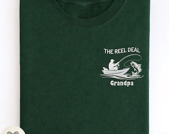 Bestickt The Reel Angebot Opa, Personalisieren Sie Name Altmodische Dad Shirt, Schwangerschaftansage New Dad Geschenk, Vatertagsgeschenk