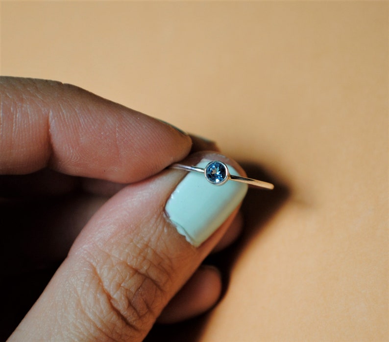 Aquamarine Ring Birthstone Ring Thin Silver RingBirthstoneAquamarineMarch BirthstoneCustomflorumAquamarine Gem Ring*Sterling Silver