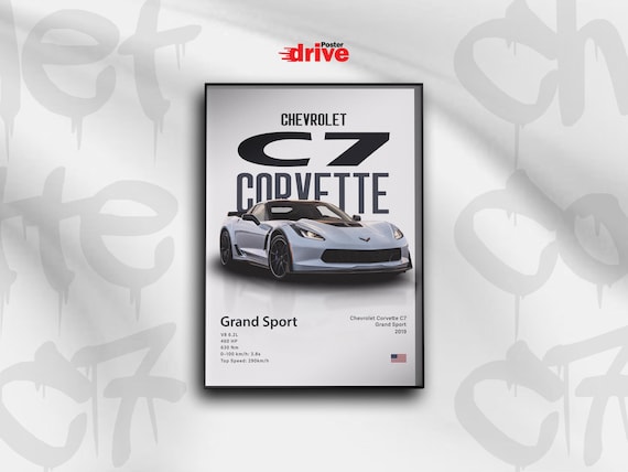 Chevrolet Corvette C7 Grand Sport – Car Poster Print | Automotive Wall Art | Gift For Him | Boys Room Decor | Home & Office