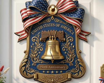 Dörrhängare med Liberty Bell-motiv för 250-årsjubileet i USA, patriotisk kransskylt, 1776-2026 Americana ytterdörrsdekor, verandadekoration 4 juli