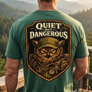 Quiet But Dangerous PNG, Owl Warrior Badge, Vintage Explorer Patch, T-Shirt Design, Digital Download, Sticker PNG, Outdoor Gift, Hiking